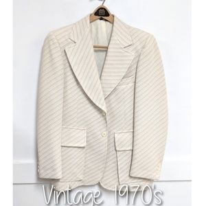 Vintage 1970s Blazer 36R Taupe & White with Tie